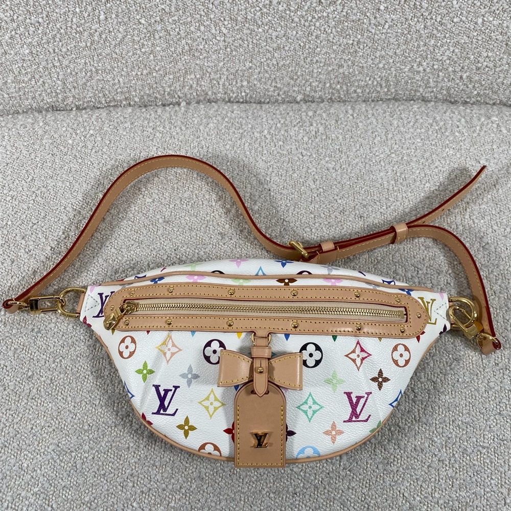 Louis Vuitton White Multicolor Monogram Crossbody Bumbag with Tan Trim